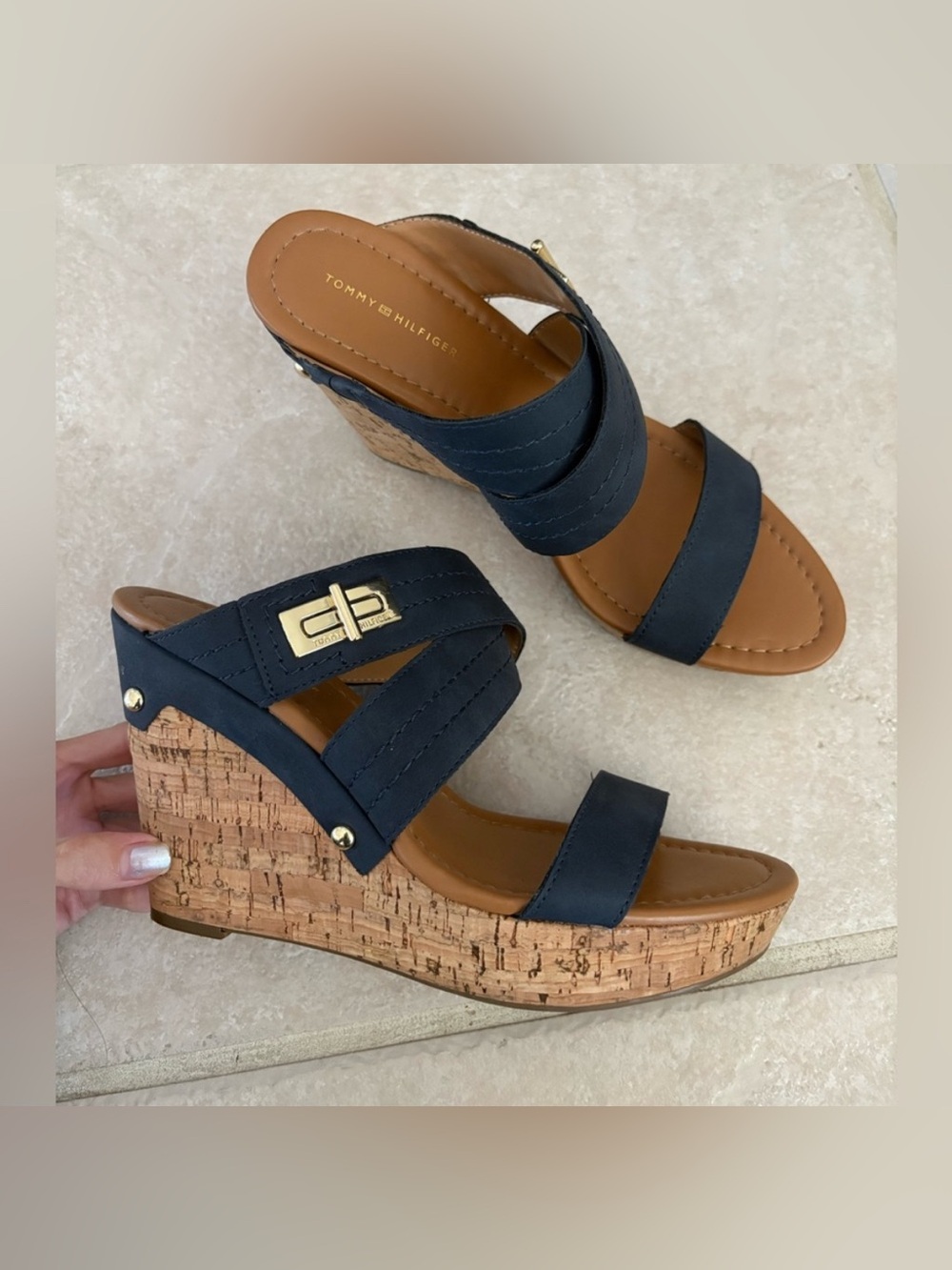 Tommy Hilfiger Mili 2 Cork Wedge Sandals - Size 10